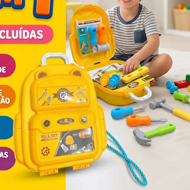 Kit Maleta Mochila De Ferramentas Infantil Bag 2 Em 1 Vira Oficina 17 Peças