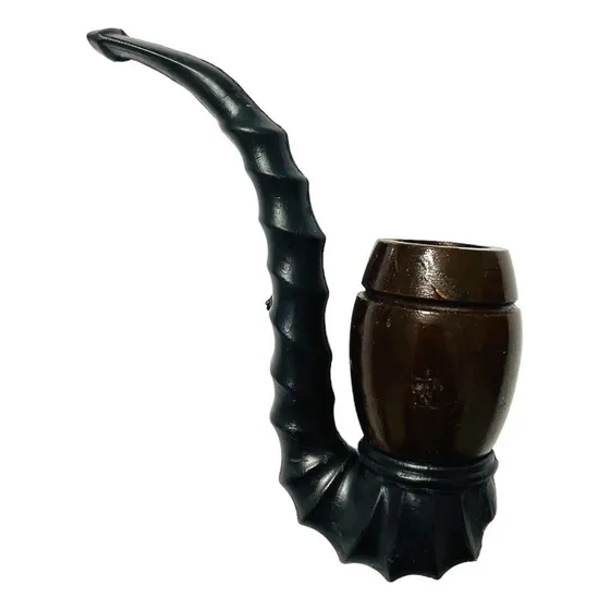 Cachimbo Madeira Escura De Rosca Curvo Cavalo Marinho Resina