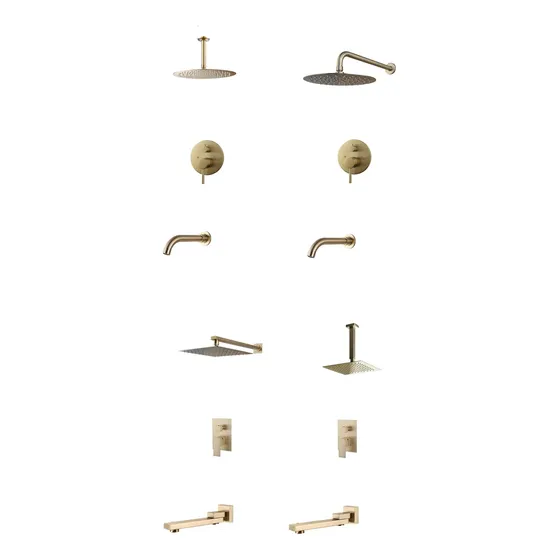 Duchas Con Roseta Y Pico Negro Dorado Oro Cepillado Bronce 