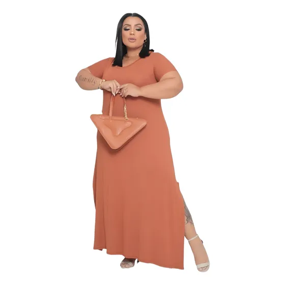 Vestido Plus Size Moda Evangélica Longo Com Manguinha