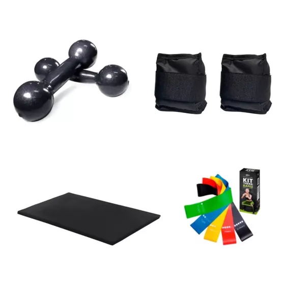 Par Halter 1 Kg+ Par Caneleira 2 Kg+ Colchonete+ Kit Band