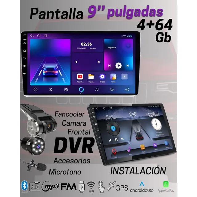 Pantalla Android 4+64gb Cámara Frontal Dvr Cámara Trasera