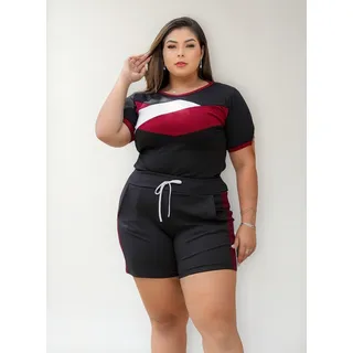 Conjunto Feminino Plus Size Short E Blusa Com Manguinha Top Conjunto Feminino Plus Size Short E Blusa Com Manguinha Top