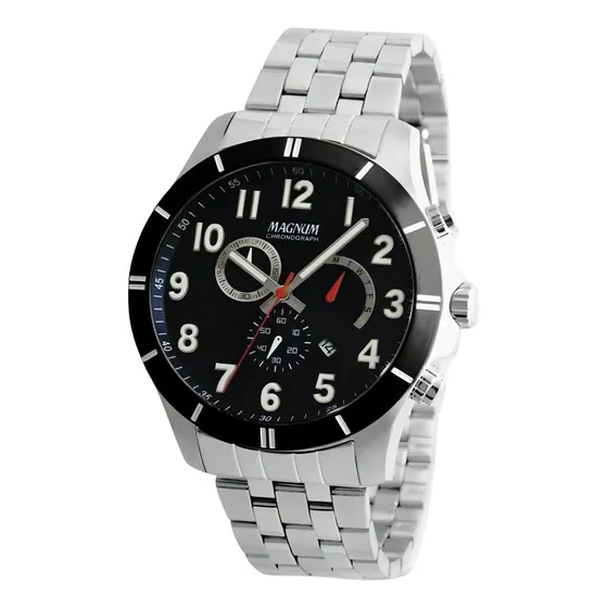Relógio Masculino Magnum Cronógrafo Ma35253t - Prata Cor do fundo Preto