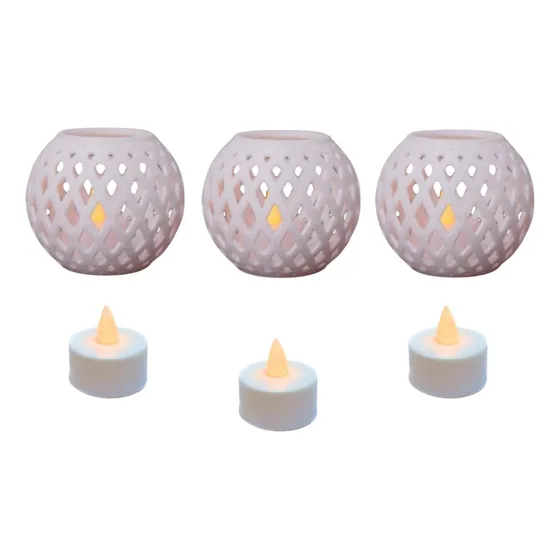 Kit 3 Vasos Porta Velas Led Quarto Mesa Jantar Sala Branco