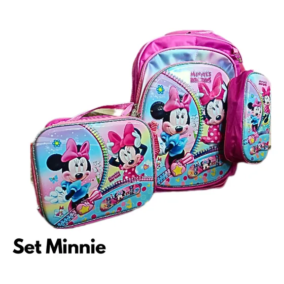 Set Escolar Importado Morral Grande, Lonchera Y Cartuch Niña