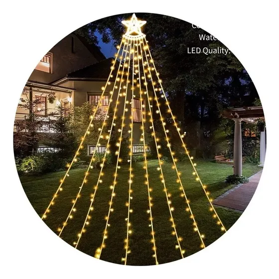 Luz Cortina Solar Arbol De Navidad Estrella Guirnalda Luces Color de las luces Amarillo