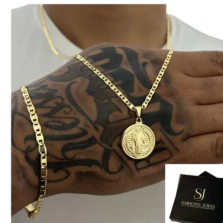 Corrente Masculina Moeda Antiga Banhada A Ouro 24k Não Suja+