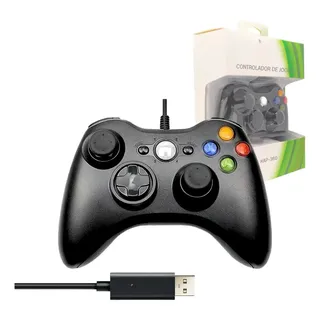 Controle Gamer Com Fio 2,10m Compatível Com Xbox 360 E Pc Preto