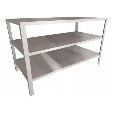 Mesa Bancada Central Inox AJL 3 Prateleiras 92x53x84cm AISI 304