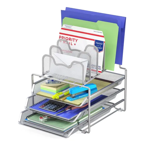 Organizador Simple De Escritorio De Casa Con 3 Bandejas Y 5