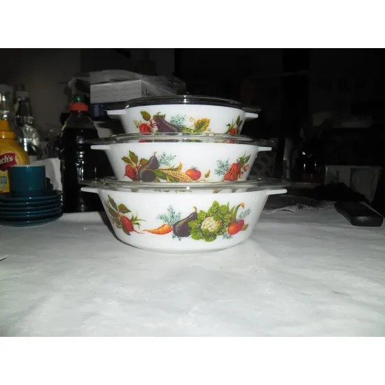 Pyrex Bowls Bouls Bols Juego De 3 Con Tapa Inglaterra Perfec