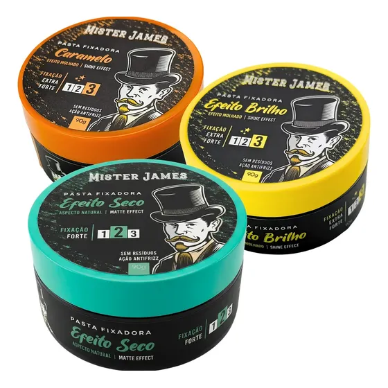 Kit 3un Pomada Modeladora Cabelo Masculino - Mister James
