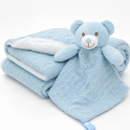 Kit Aconchego Mantinha Bebê Sherpa Naninha Azul Azul