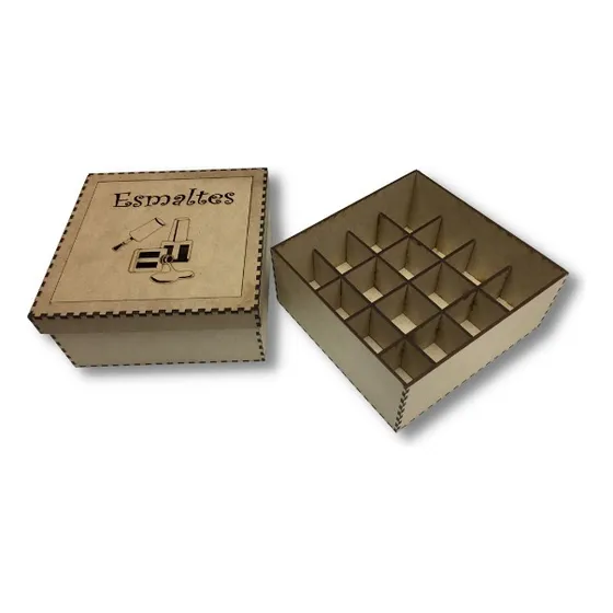 Caja Mdf 3mm 18x18cm Para Esmaltes 16 Rep Tapa N.022 Esmalte