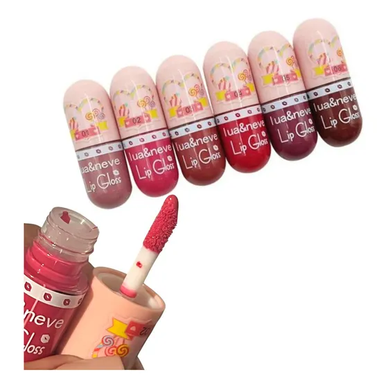Kit Atacado Mini Lip Gloss Labial Lua & Neve Hidratante Acabamento Cremoso Hidratante Brilhante Cor Sortida