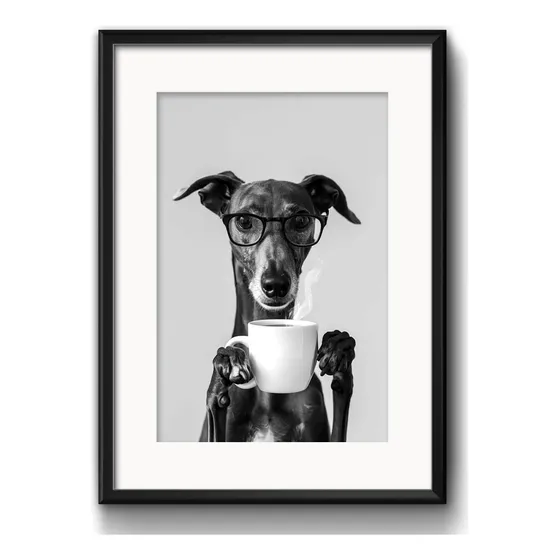 Cuadro Perro Tomando Vino Gato Cafe Cerveza Con Paspartú