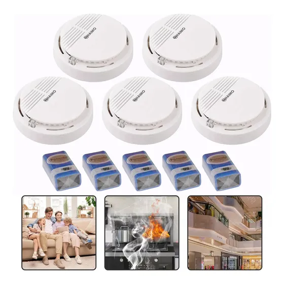 Haimo Detector De Humo Con Alta Cobertura Y Alarma Con Sonido 5pcs,equipado Con Baterías,alerta De Decibelios Altos Adecuado Para Residencias Oficinas Supermercados Comerciales Almacenes
