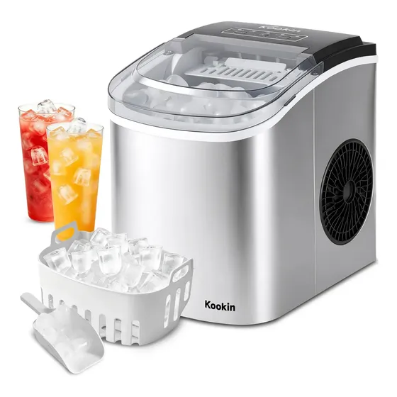 Máquina de Gelo Portátil Inox 12kg/Dia Produz Gelo em até 10 Minutos Ideal para Drinks, Casa, Festa
