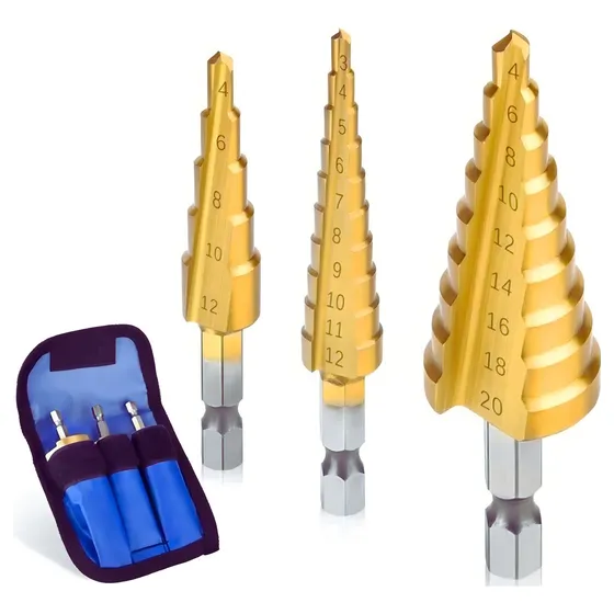 Broca Escalonada Titânio Cônica Kit Com 3 Peças 3-12 4-12 4-20mm Fortner