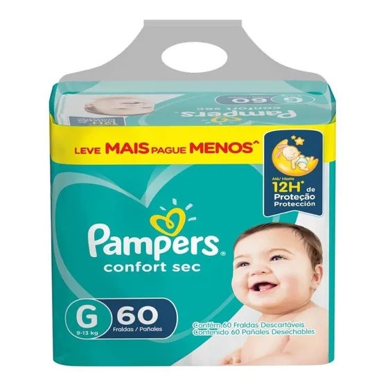 Fraldas Pampers Confort Sec - G 60 Unidades