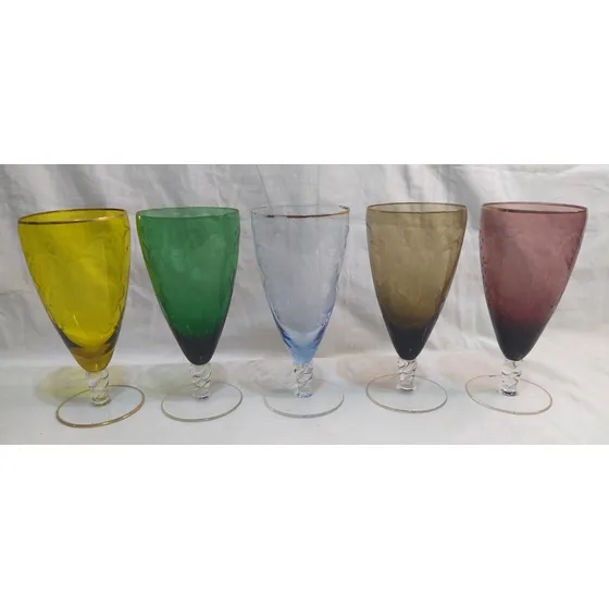 5 Copas De Vidrio De Colores Vintage 