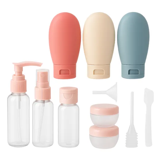Set Botellas Recargables Plástico Cremas Líquidos Viaje X11