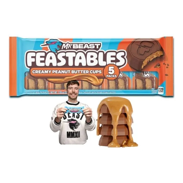 5 Pack Mr Beast Chocolate Feastables Peanut Butter Cups 200g