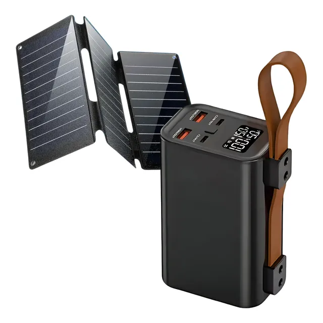 Power Bank 30,000mah 100w Carga Rapida + Panel Solar 21w Negro