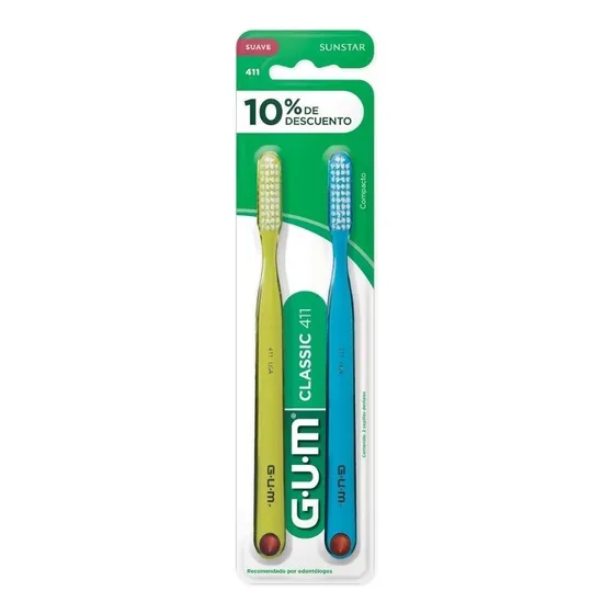 GUM 411 Classic Cepillo de dientes suave 2 unidades