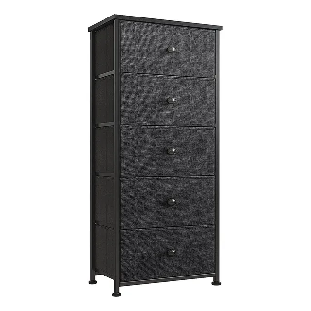 Comoda De 5 Cajones De Tela Marco De Acero Plegable Cajonera Color Negro