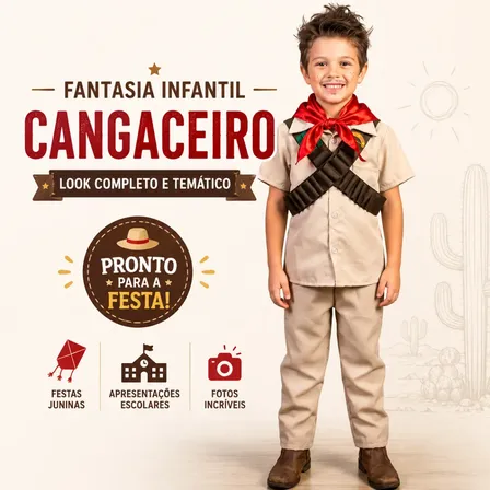 Fantasia Completa Cangaceiro Menino Festa Junina Lampião Nude 4 Anos