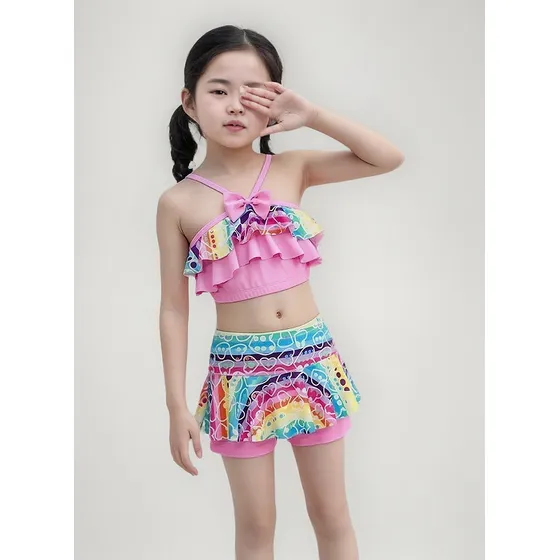 Bañador De Una Pieza For Niña/bañador Con Falda+gorro De