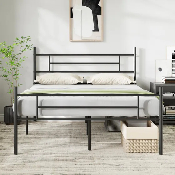 Novilla Base De Cama De Metal Tamano Matrimonial Con Cabecer