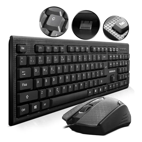 Kit Teclado E Mouse Slim Com Fio Pc Tkl Computador Usb Semi