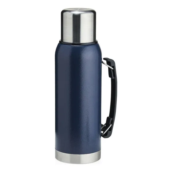Garrafa Aço Inox 1 Litro Água Gelada Café Quente C/ Alça Cor Azul