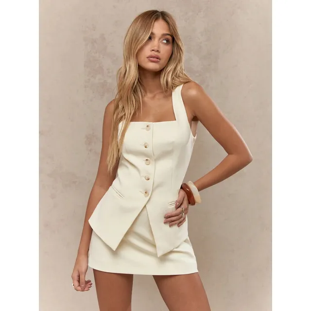Traje De Dos Piezas Con Falda Y Chaleco Para Mujer