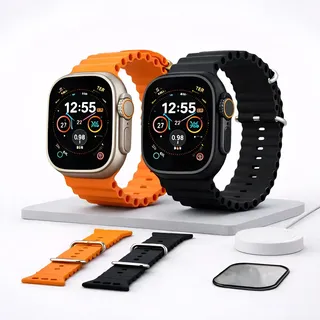 Relógio Smartwatch S9 Ultra Série 10 Nfc Gps 49mm+ Película E 2 Pulseiras Mzcell Titanium Laranja