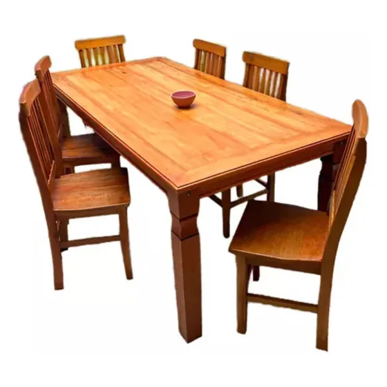 Mesa De Jantar 1,40 X 0,80 + 6 Cadeiras Madeira Maciça
