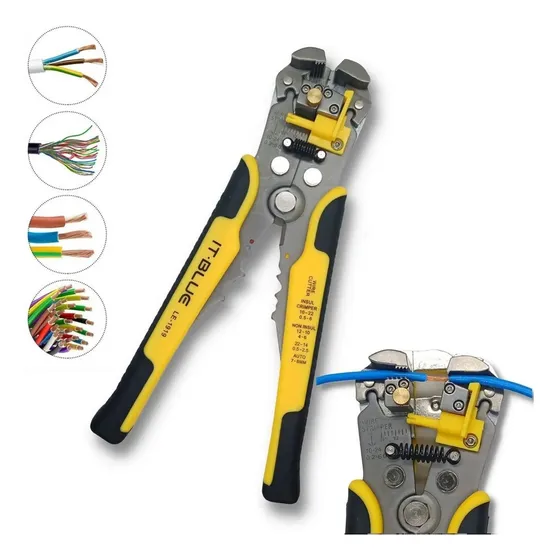 Alicate decapador descascador e crimpador de fios automático cor preto com amarelo It-Blue
