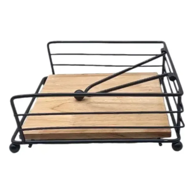Servilletero De Mesa Porta Servilletas Hierro Negro Y Madera