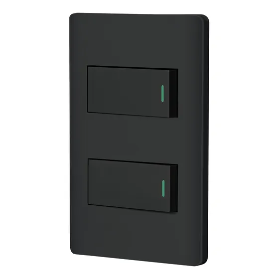Placa Armada Negra 2 Interruptores 1 Módulo Volteck 47887
