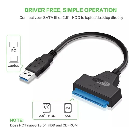 Cable Adaptador Sata3 A Usb3.0 Para Disco Duro 2.5 Ssd Hdd