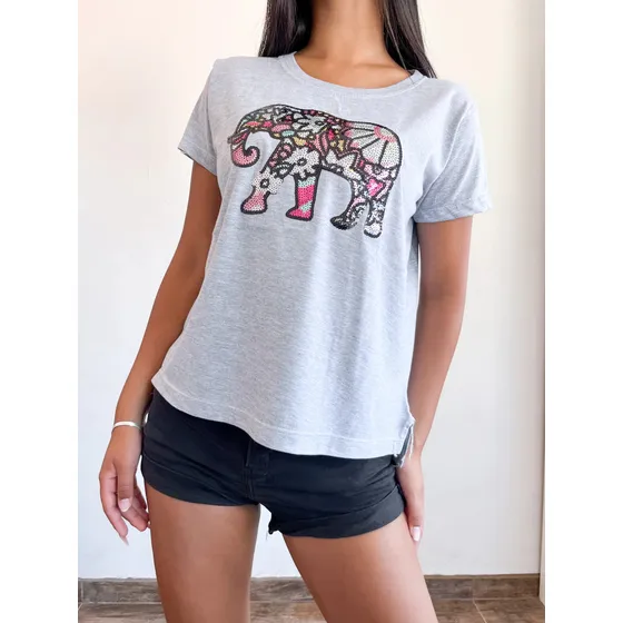 Remera Mujer Algodon Elefante Fucsia Brillos Sc Mayorista