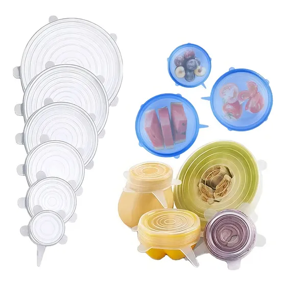 Tapas Levys Bazar Set X 6 Silicona Multiuso X6 Ajustable Frutas Verduras Bowls Color Transparentes