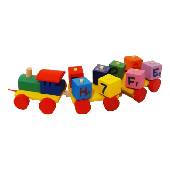 Tren De Encastre En Madera Con Cubos De Números Y Letras