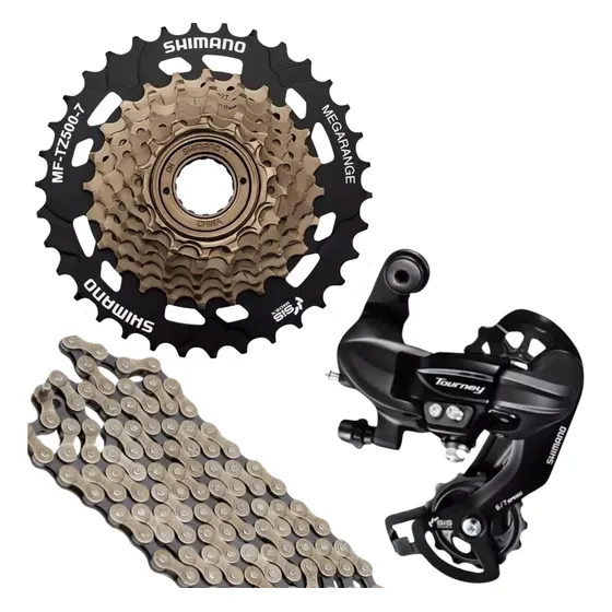 Kit Shimano Tourney 7v Câmbio,catraca Megarange,corrente 21v