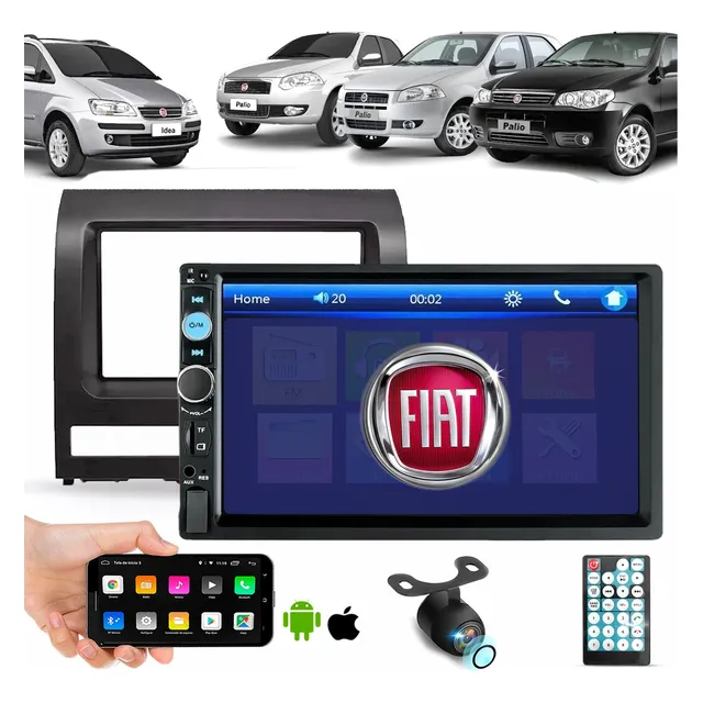 Central Multimídia 2 Din Mp5 Fiat Palio Siena Câmera De Ré