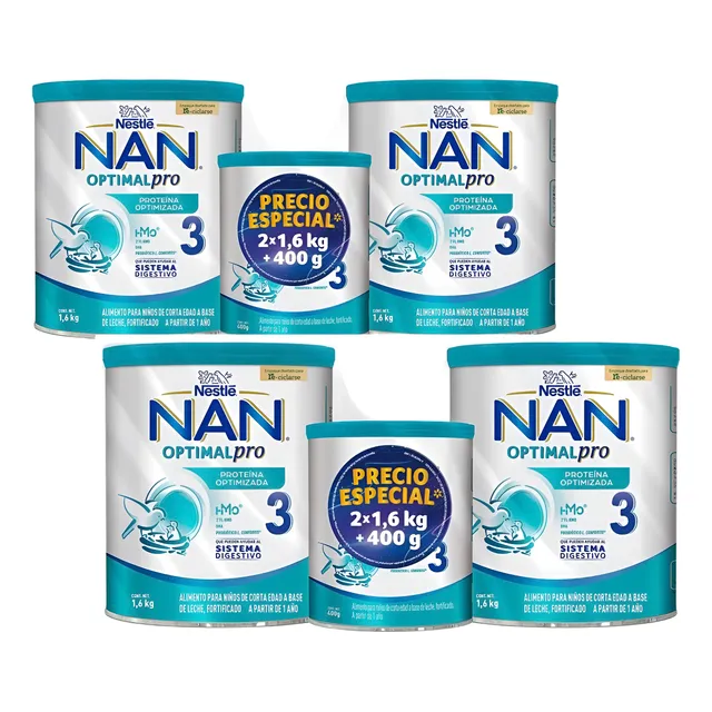 Nan 3 Optimalpro Formula 4 Pzas De 1.6kg + 2 De 400g