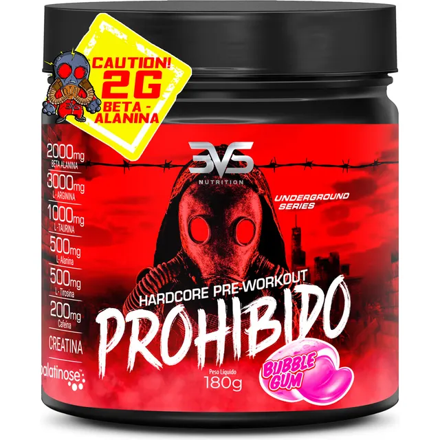 PRÉ TREINO PROHIBIDO - Sabor: Bubble Gum - A Combinação Perfeita De 8 Ingredientes Que Proporcionam Energia Do Início Ao Fim Do Seu Treino - 180g